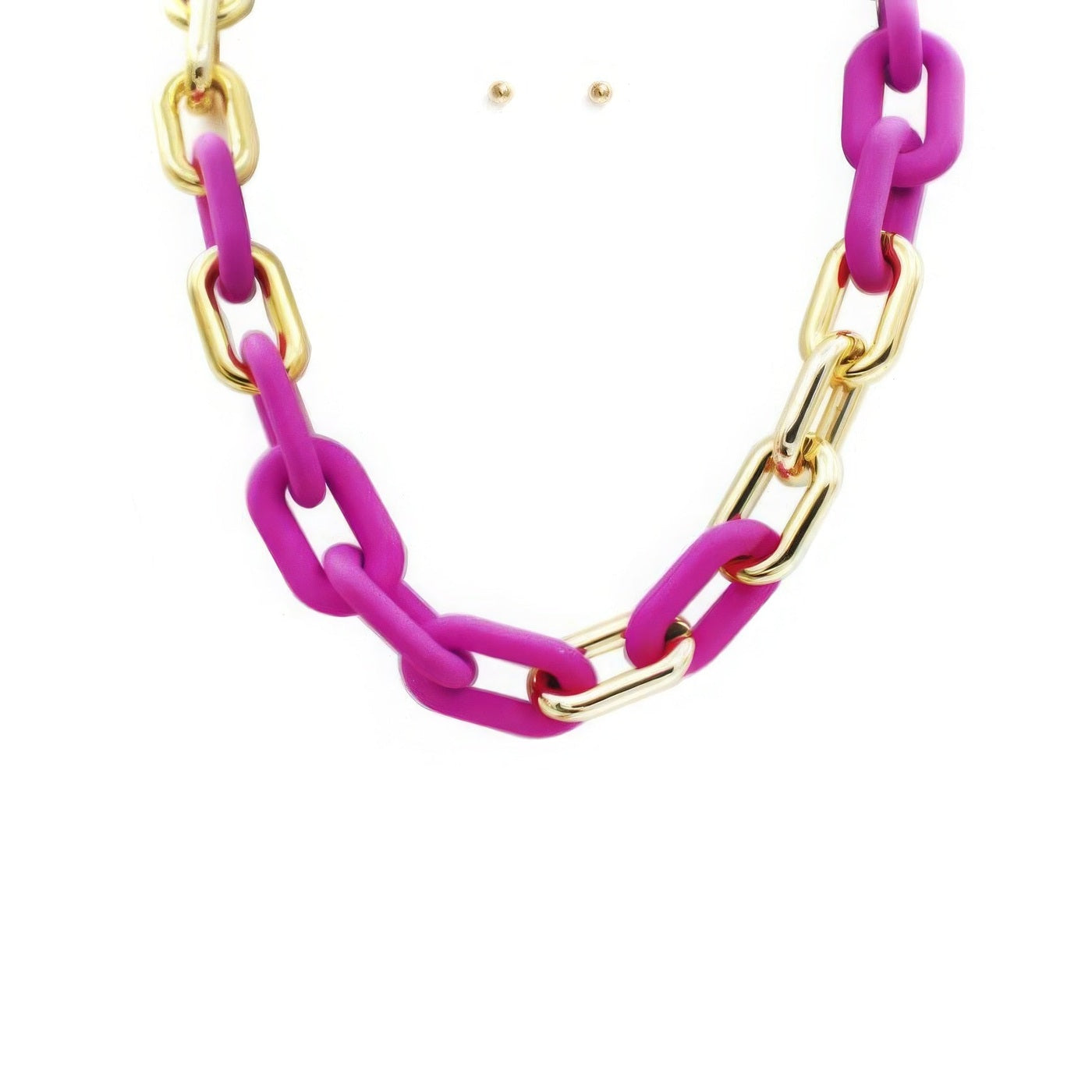Bold oval link necklace in pink and gold, perfect for contemporary women's jewelry
