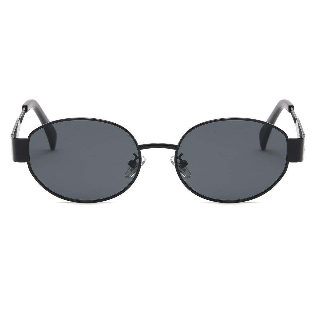 Black oval sunglasses in a sleek design, perfect for summer outings
