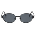 Black oval sunglasses in a sleek design, perfect for summer outings