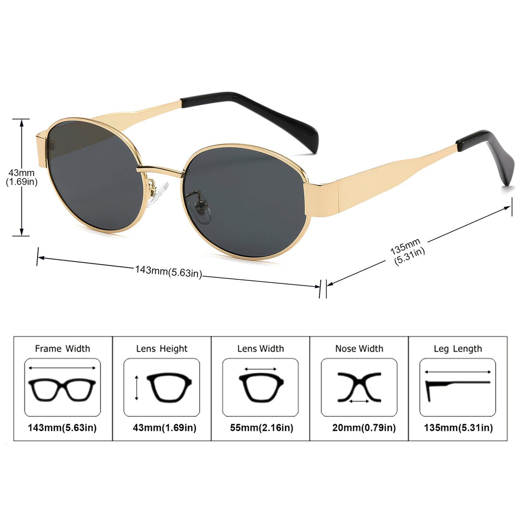 Gold oval sunglasses with black frames, stylish summer accessory