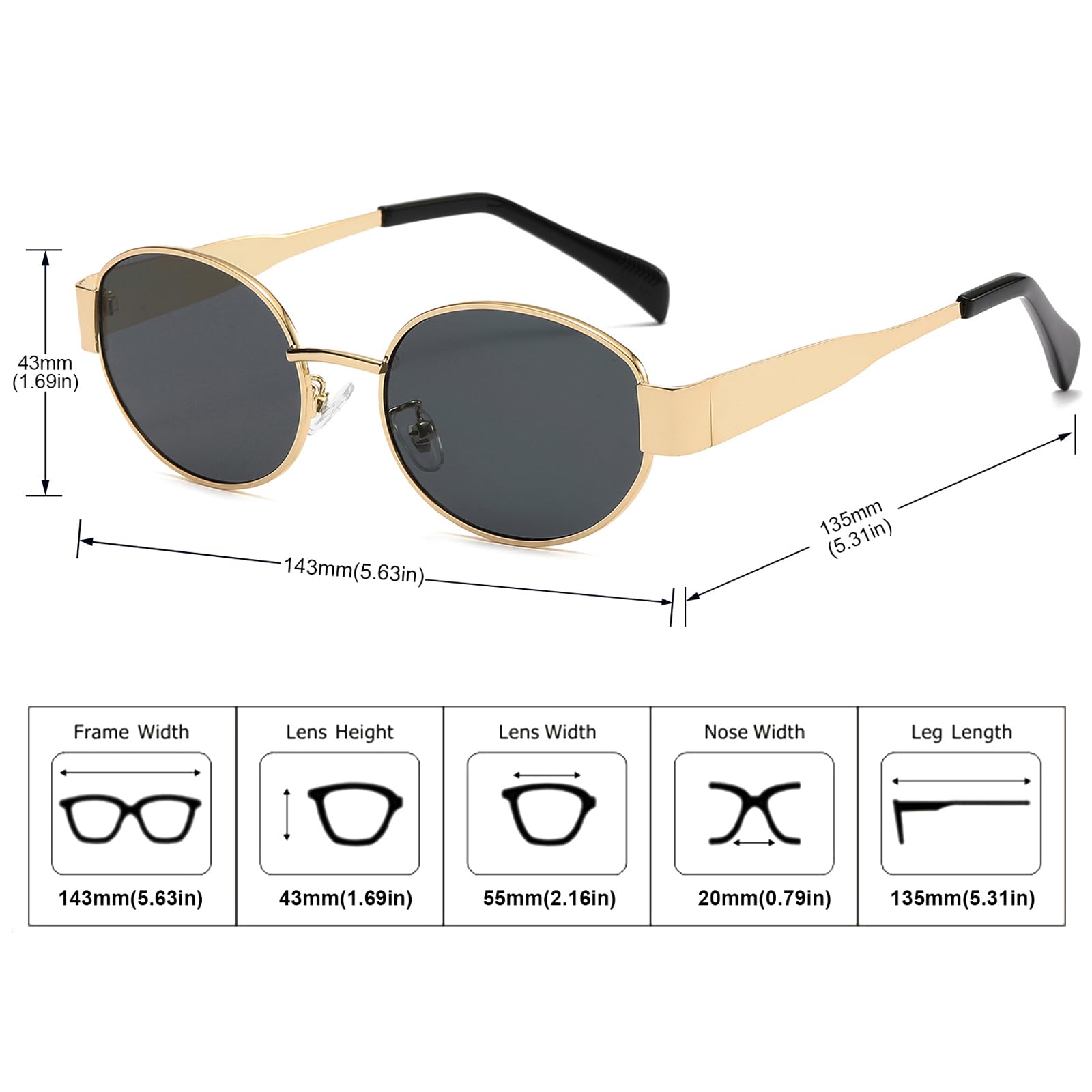 Gold oval sunglasses with black frames, stylish summer accessory