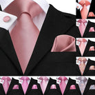 Men's Accessories - Ties Over 20 Pink Shades 100% Silk Mens Tie Pocket Square Cufflinks Set Rose Solid Paisley