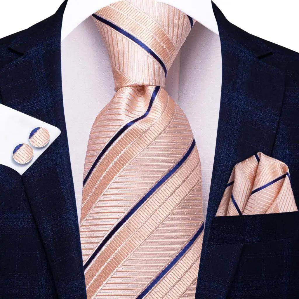 Silk Mens Tie Pocket Square Cufflinks Set Pink - VacationGrabs