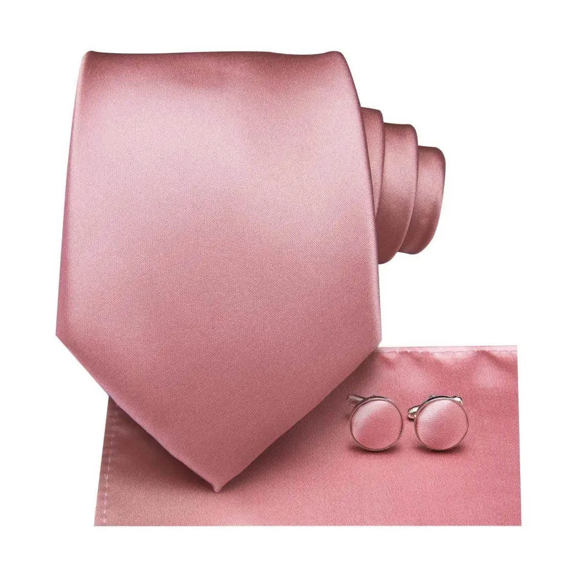 Silk Mens Tie Pocket Square Cufflinks Set Pink - VacationGrabs