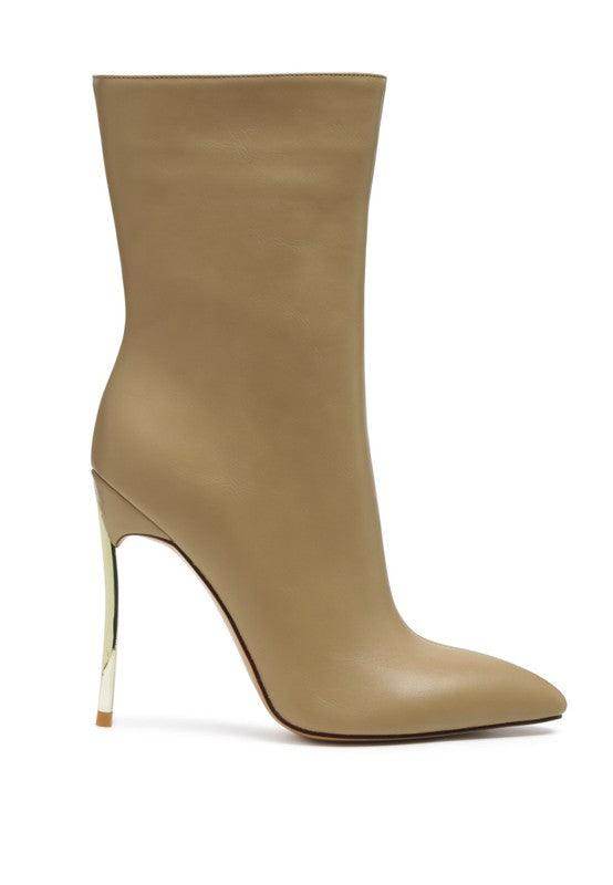 Rag Company women's over the ankle stiletto boots in taupe with sleek design and high heel