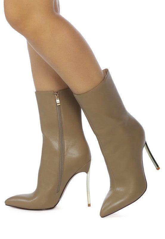Rag Company over the ankle stiletto boots in beige with a sleek design and pointed toe
