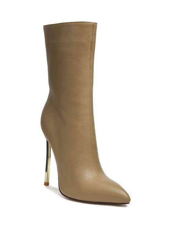 Rag Company over the ankle stiletto boots in beige with a sleek pointed toe and high heel