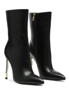 Rag Company black over the ankle stiletto boots with sleek design and gold accent heel