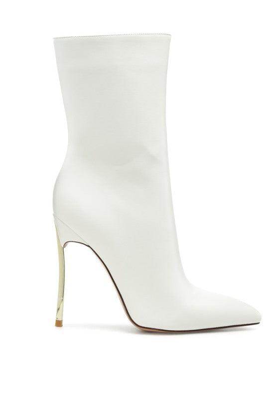 Rag Company Over the ankle stiletto boots in white with a sleek pointed toe and high heel