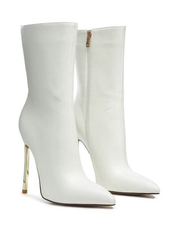 Rag Company white over the ankle stiletto boots with a sleek design and gold heel for a stylish look