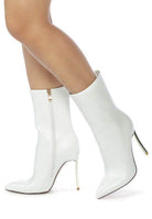 Rag Company Women's Over the Ankle Stiletto Boots in White with a sleek zip closure