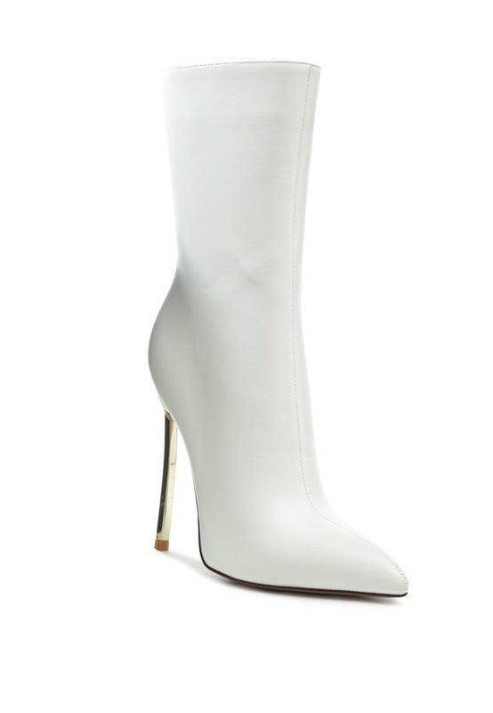 Rag Company stylish over the ankle stiletto boots in white with a sleek pointed toe and high heel