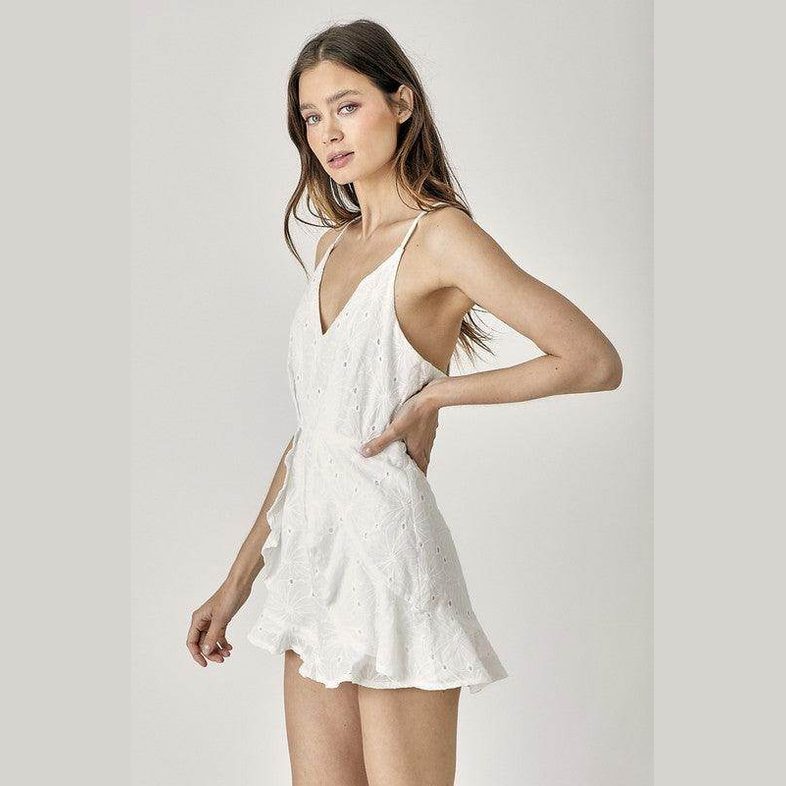 Overlap Ruffled Cami Romper - VacationGrabs