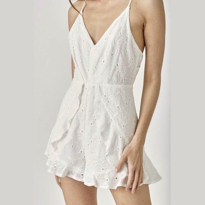 Overlap Ruffled Cami Romper - VacationGrabs