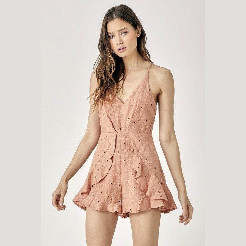Overlap Ruffled Cami Romper - VacationGrabs