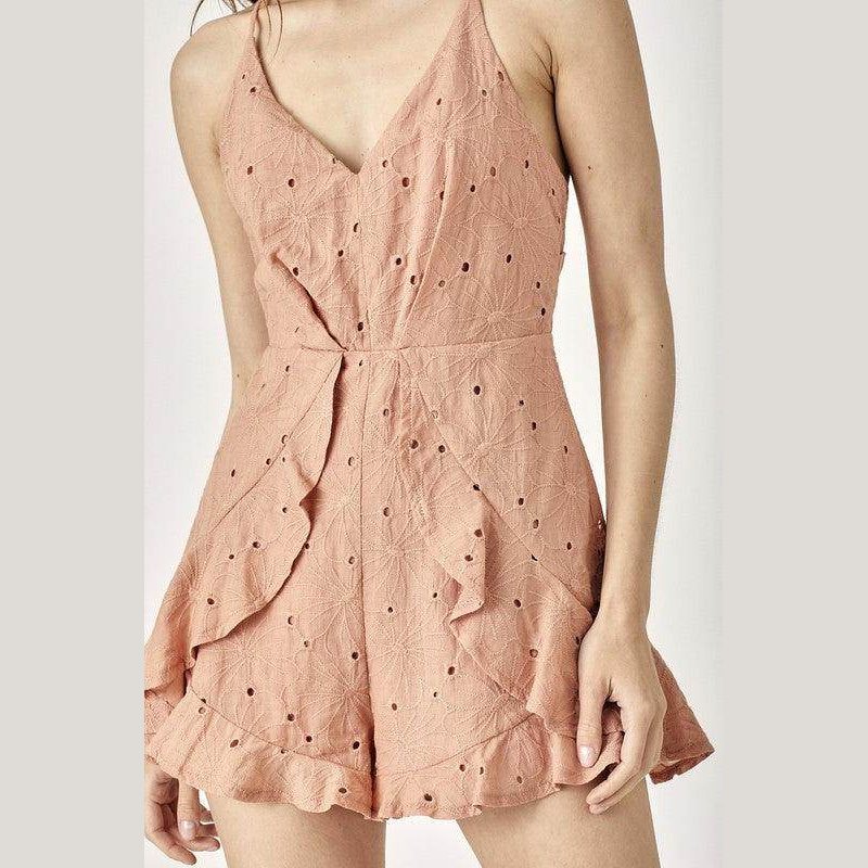 Overlap Ruffled Cami Romper - VacationGrabs