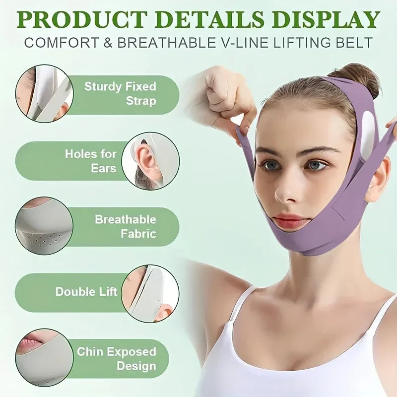 Breathable overnight face lift band, purple, for V-line lifting and contouring