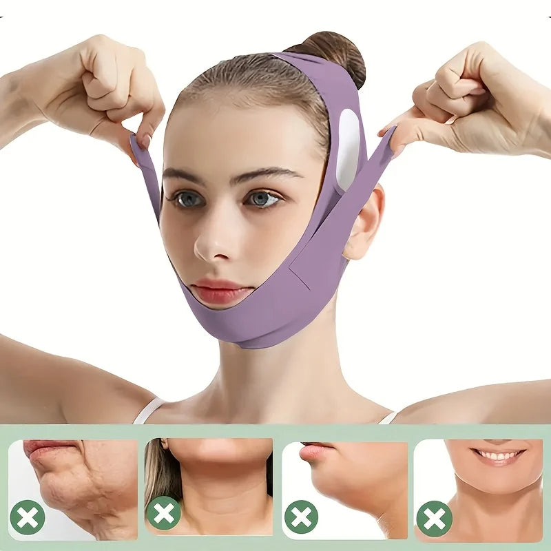 Purple overnight face lift band for skin tightening overnight