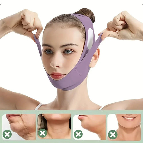Purple overnight face lift band for lifting and firming skin overnight