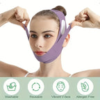 Purple overnight face lift band, adjustable for a V-shape face
