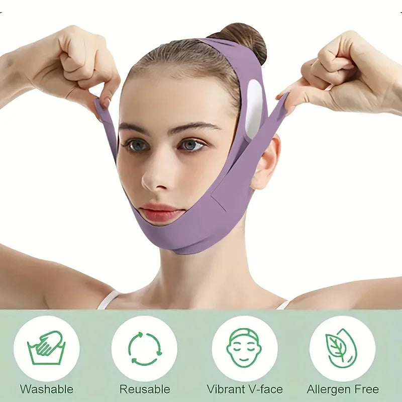 Purple overnight face lift band, adjustable for a V-shape face