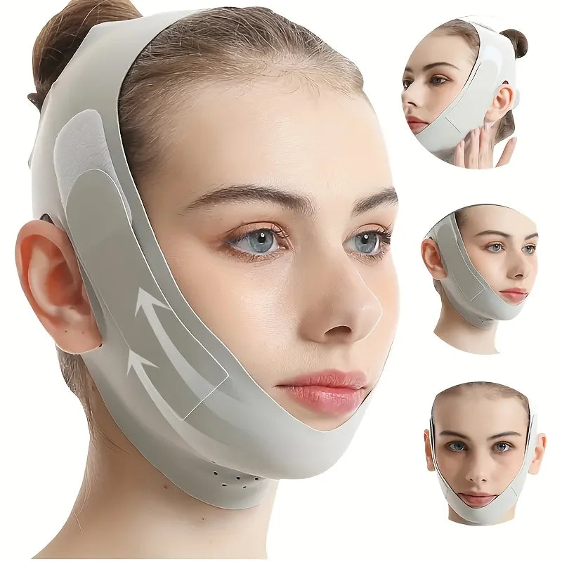 Overnight face lift band in gray for tightening skin while sleeping