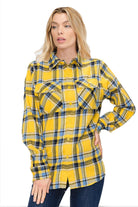 Women's Shirts Oversize Boyfriend Plaid Checkered Flannel Yellow