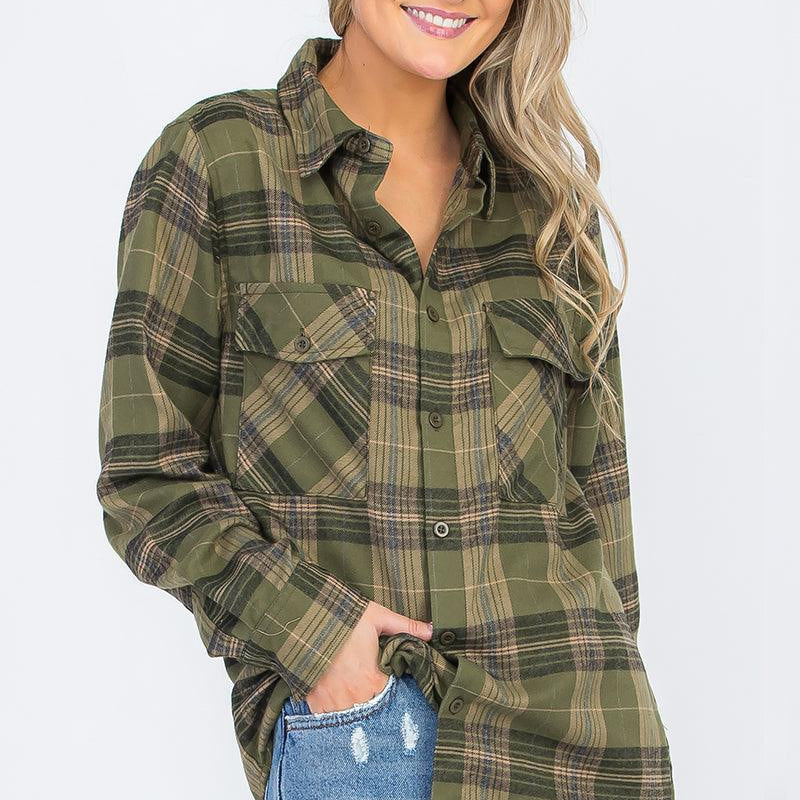 Women's Shirts Oversize Boyfriend Tartan Plaid Checkered Flannel