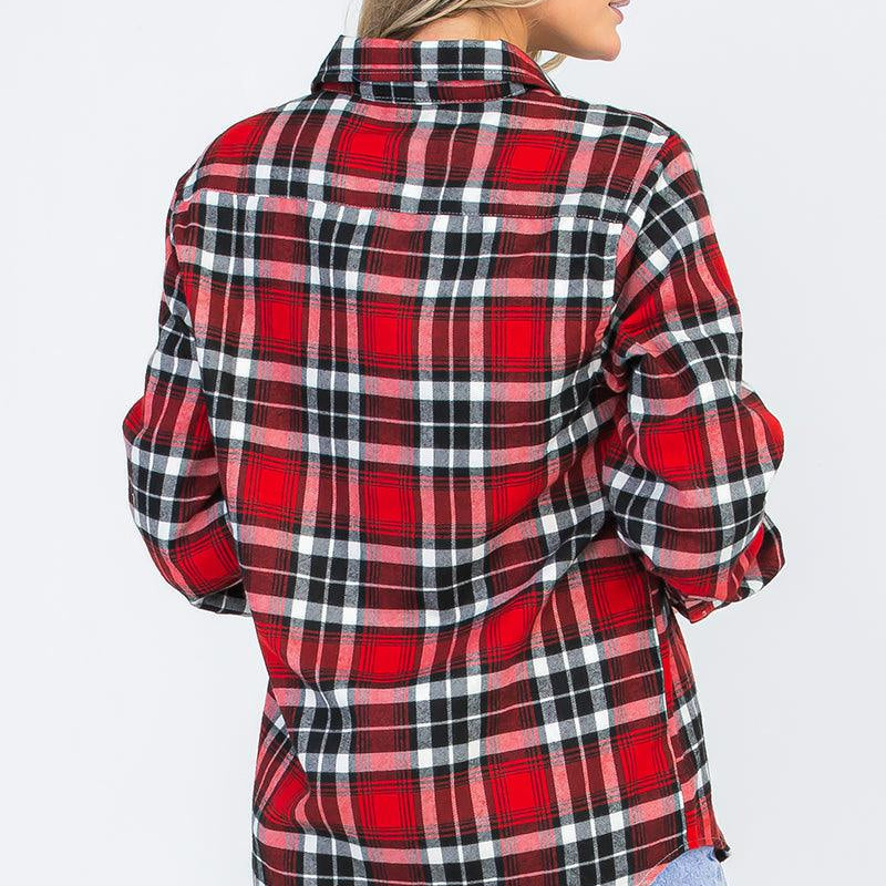 Women's Shirts Oversize Red Boyfriend Plaid Checkered Flannel
