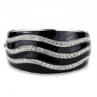 Oversized black crystal bangle with wavy silver accents for stylish women's jewelry