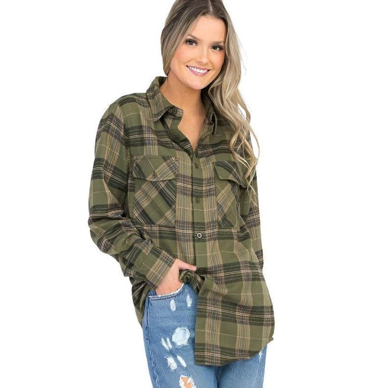 Oversized Checker Plaid Flannel Long Sleeves - VacationGrabs