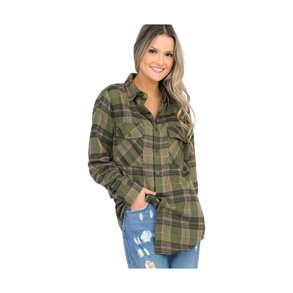 Oversized Checker Plaid Flannel Long Sleeves - VacationGrabs