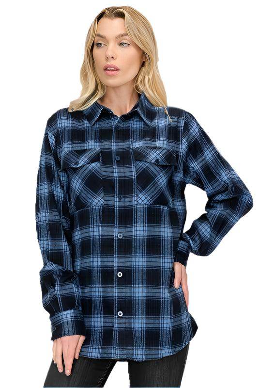 Oversized Checker Plaid Flannel Long Sleeves - VacationGrabs