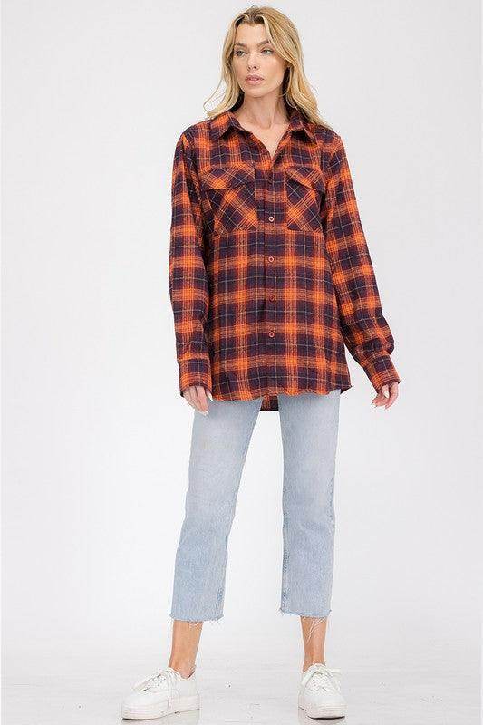 Oversized Checker Plaid Flannel Long Sleeves - VacationGrabs