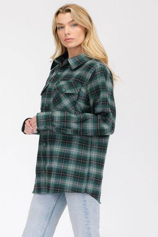 Oversized Checker Plaid Flannel Long Sleeves - VacationGrabs