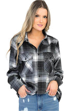 Oversized Checker Plaid Flannel Long Sleeves - VacationGrabs