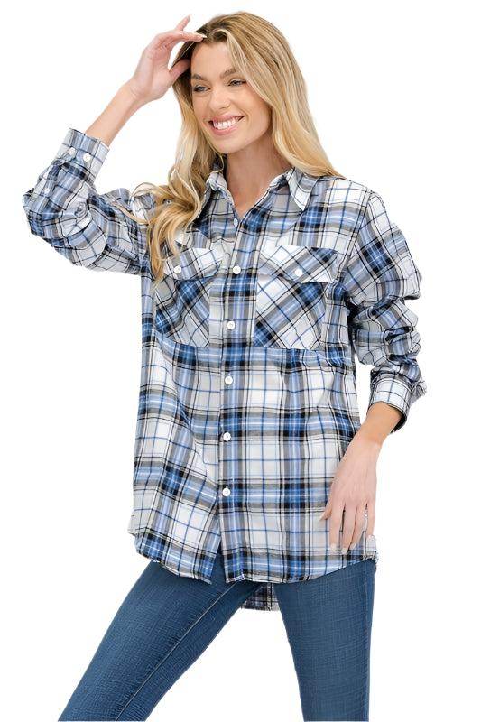Oversized Checker Plaid Flannel Long Sleeves - VacationGrabs
