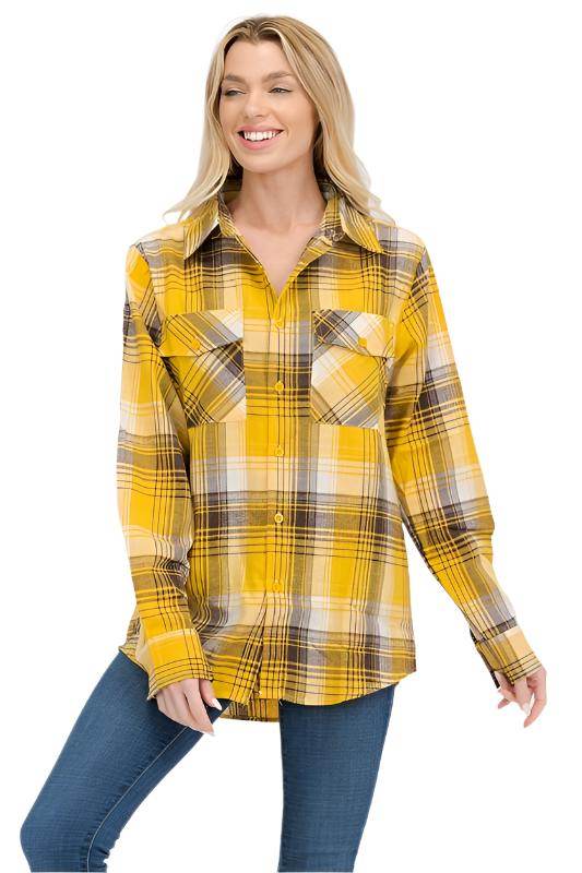 Oversized Checker Plaid Flannel Long Sleeves - VacationGrabs
