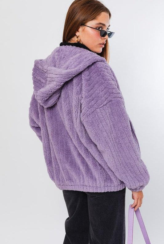 Women's Coats & Jackets Oversized Fleece Hoodie Jacket in Lavender or Cream Off White
