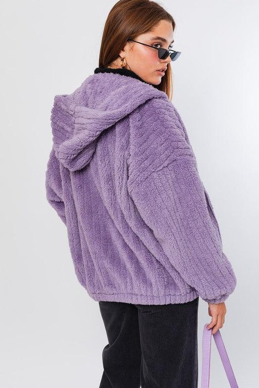 Women's Coats & Jackets Oversized Fleece Hoodie Jacket in Lavender or Cream Off White