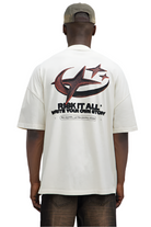 VacationGrabs oversized graphic tee for men in white with bold back print and relaxed fit