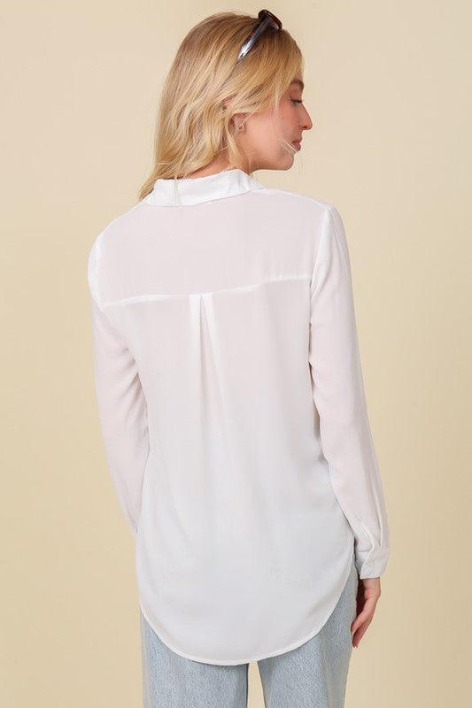 Women's Shirts Oversized Long Sleeve Button Down Chiffon Blouse