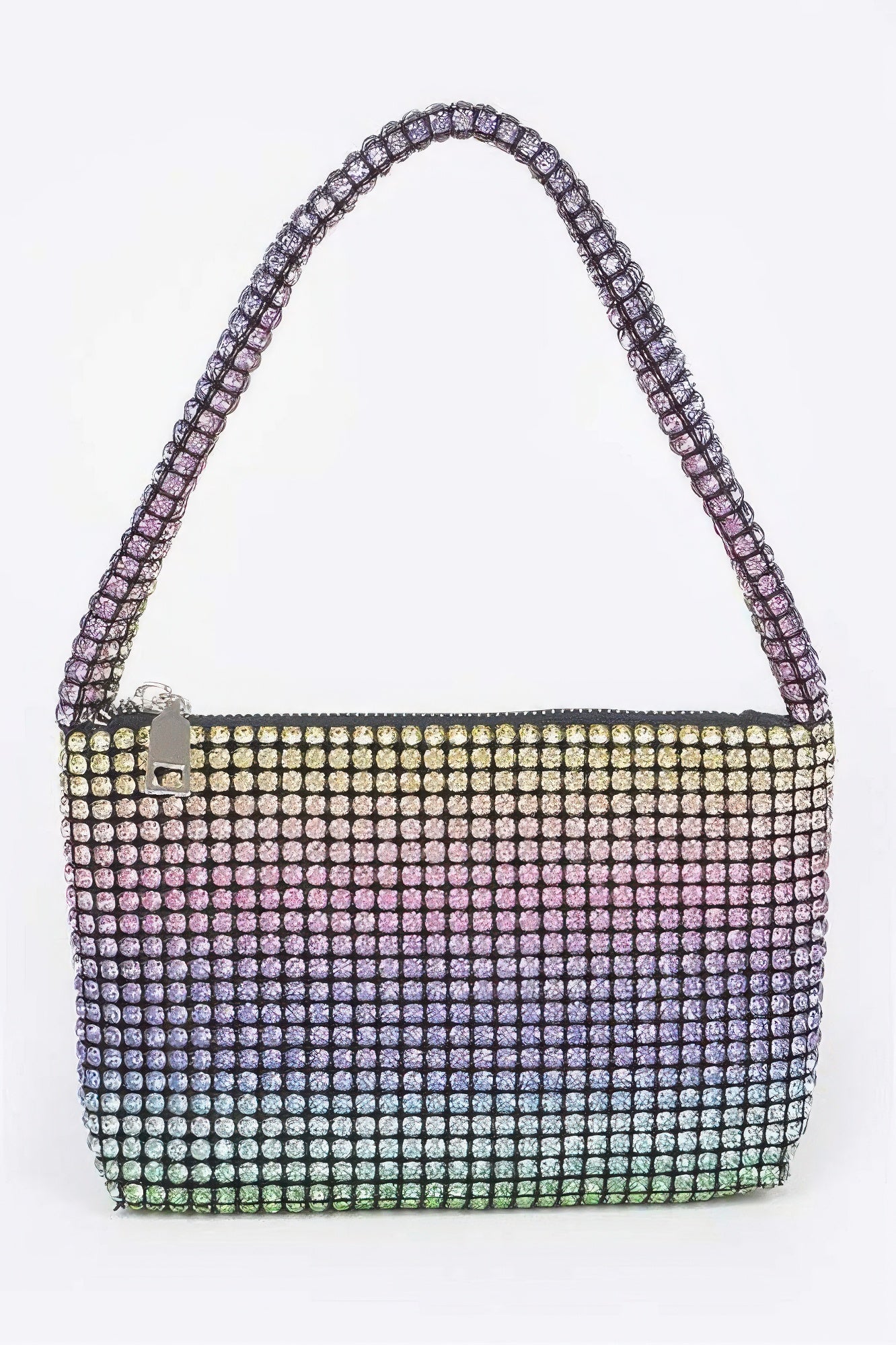 Oversized stone hobo bag with a shimmering rainbow design and a stylish handle