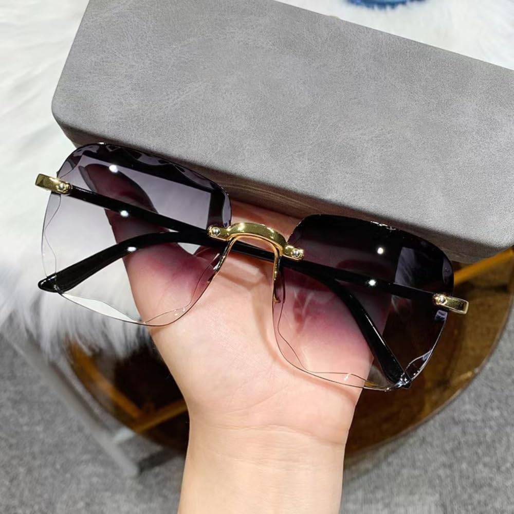black oversized sunglasses with gold accents, stylish sun protection