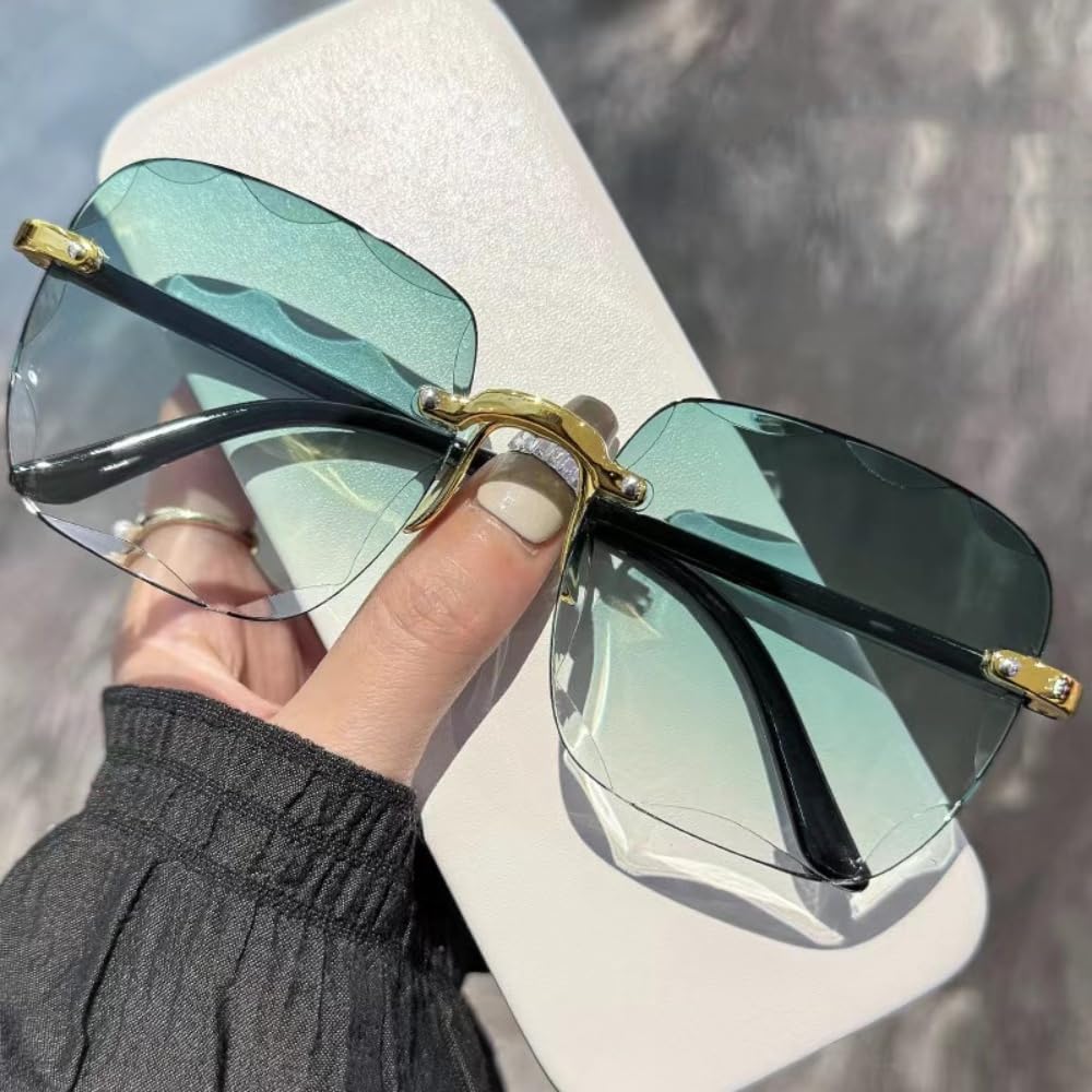 Oversized sunglasses with gradient green lenses, stylish summer accessory