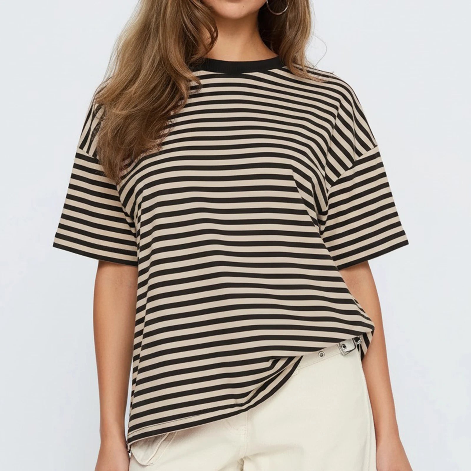Women's striped oversized t-shirt, casual wear in soft cotton