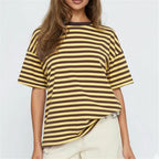 Oversized t-shirt in yellow and brown stripes for casual wear