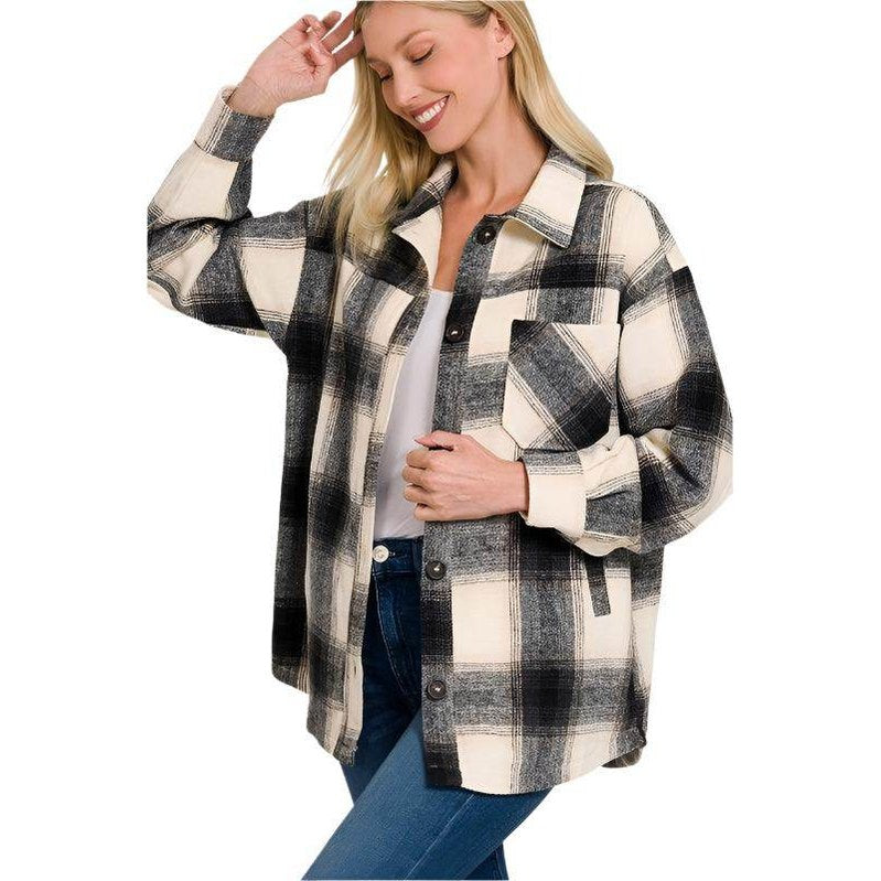 Oversized Yarn Dyed Plaid Longline Shacket - VacationGrabs