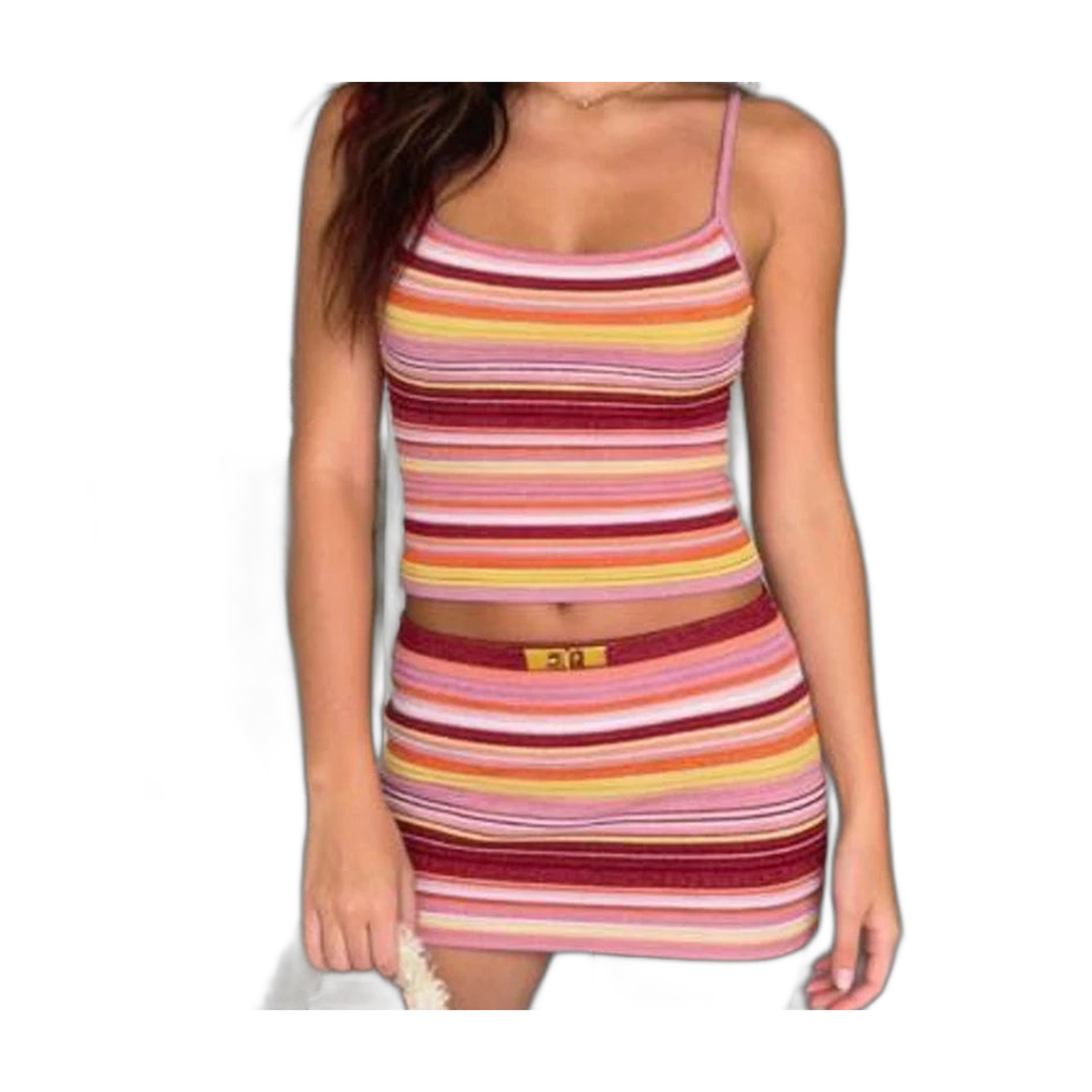 Colorful Crop Top and Skirt Set for Women