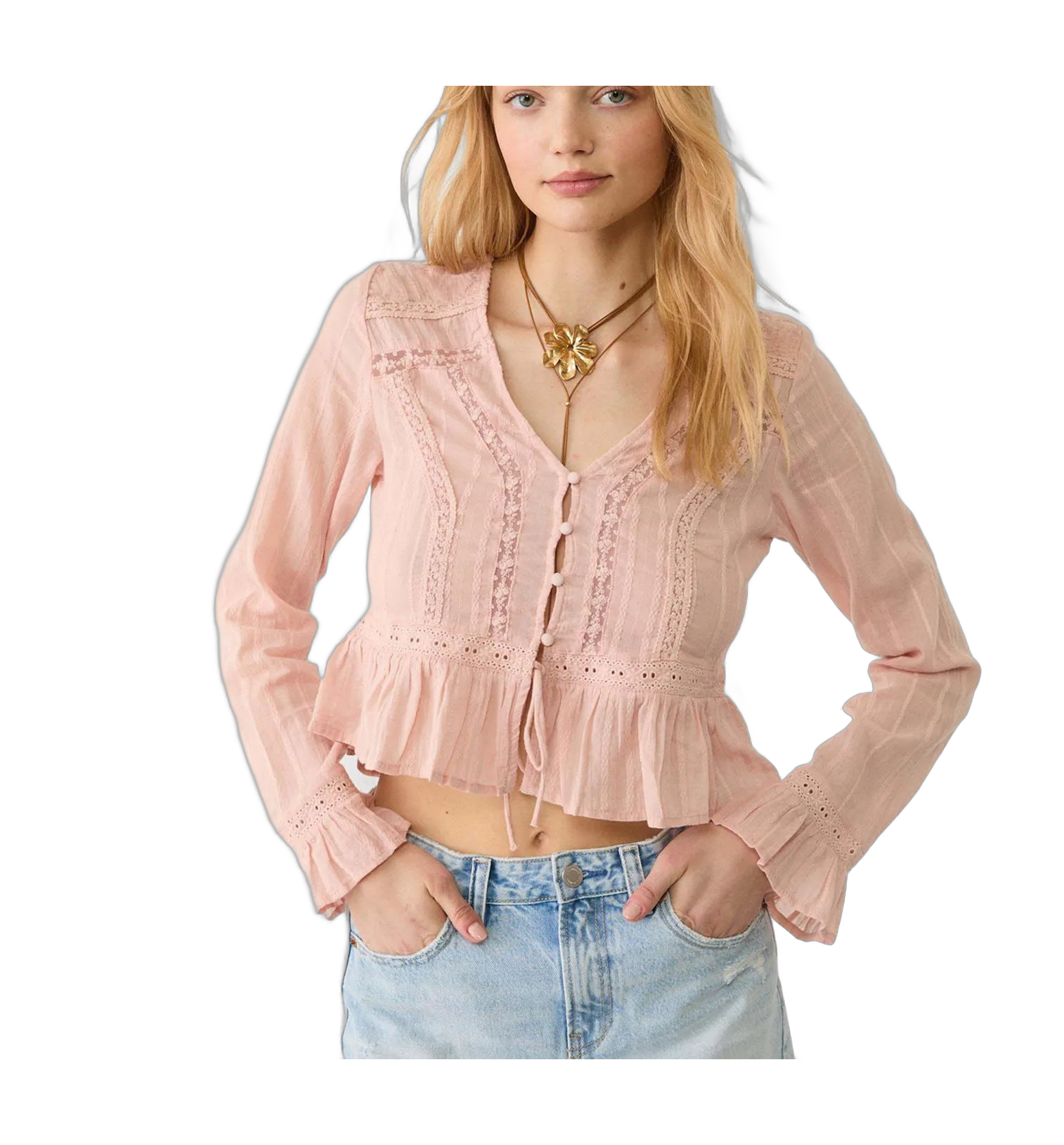 Blusa negra de encaje para mujer, estilo casual